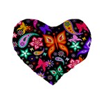 Floral Butterflies Standard 16  Premium Flano Heart Shape Cushions