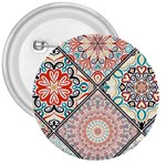 Flowers Pattern, Abstract, Art, Colorful 3  Buttons