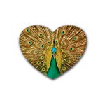 Peacock Feather Bird Peafowl Rubber Coaster (Heart)