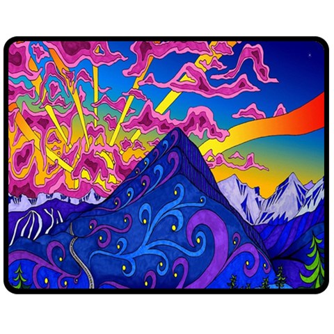 Blue And Purple Mountain Painting Psychedelic Colorful Lines Two Sides Fleece Blanket (Medium) from UrbanLoad.com 58.8 x47.4  Blanket Front