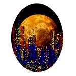 Skyline Frankfurt Abstract Moon Oval Glass Fridge Magnet (4 pack)