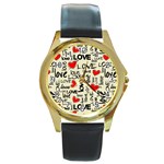 Love Abstract Background Love Textures Round Gold Metal Watch