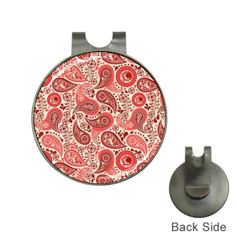 Paisley Red Ornament Texture Hat Clips with Golf Markers from UrbanLoad.com Front