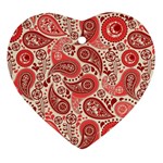 Paisley Red Ornament Texture Heart Ornament (Two Sides)