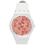 Paisley Red Ornament Texture Round Plastic Sport Watch (M)