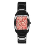 Paisley Red Ornament Texture Stainless Steel Barrel Watch