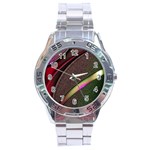 Texture Abstract Curve  Pattern Red Stainless Steel Analogue Watch