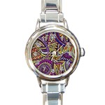Violet Paisley Background, Paisley Patterns, Floral Patterns Round Italian Charm Watch