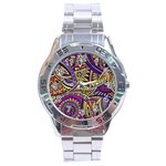 Violet Paisley Background, Paisley Patterns, Floral Patterns Stainless Steel Analogue Watch