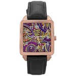 Violet Paisley Background, Paisley Patterns, Floral Patterns Rose Gold Leather Watch 