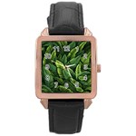 Green leaves Rose Gold Leather Watch 