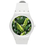 Banana leaves pattern Round Plastic Sport Watch (M)