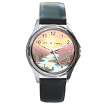 Mountain Birds River Sunset Nature Round Metal Watch