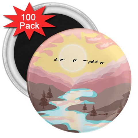 Mountain Birds River Sunset Nature 3  Magnets (100 pack) from UrbanLoad.com Front