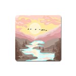 Mountain Birds River Sunset Nature Square Magnet