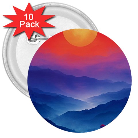 Valley Night Mountains 3  Buttons (10 pack)  from UrbanLoad.com Front