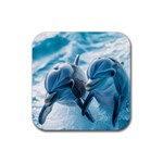 Dolphin Swimming Sea Ocean Rubber Coaster (Square)