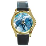 Dolphin Swimming Sea Ocean Round Gold Metal Watch