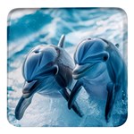 Dolphin Swimming Sea Ocean Square Glass Fridge Magnet (4 pack)