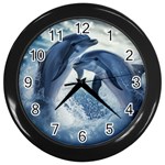 Dolphins Sea Ocean Water Wall Clock (Black)