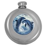 Dolphins Sea Ocean Water Round Hip Flask (5 oz)