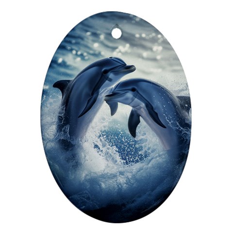 Dolphins Sea Ocean Water Oval Ornament (Two Sides) from UrbanLoad.com Front