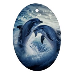Dolphins Sea Ocean Water Oval Ornament (Two Sides) from UrbanLoad.com Back