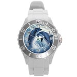 Dolphins Sea Ocean Water Round Plastic Sport Watch (L)