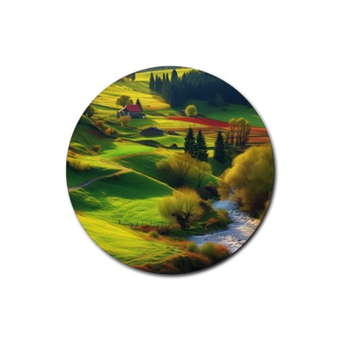 Countryside Landscape Nature Rubber Coaster (Round) from UrbanLoad.com Front