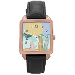 Beach Sea Surfboards Water Sand Drawing  Boho Bohemian Nature Rose Gold Leather Watch 