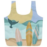 Beach Sea Surfboards Water Sand Drawing  Boho Bohemian Nature Full Print Recycle Bag (XL)