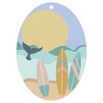 Beach Sea Surfboards Water Sand Drawing  Boho Bohemian Nature UV Print Acrylic Ornament Oval