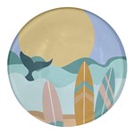 Beach Sea Surfboards Water Sand Drawing  Boho Bohemian Nature Round Glass Fridge Magnet (4 pack)
