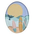 Beach Sea Surfboards Water Sand Drawing  Boho Bohemian Nature Oval Glass Fridge Magnet (4 pack)