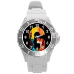 Abstract, Dark Background, Black, Typography,g Round Plastic Sport Watch (L)