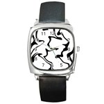 Black And White Swirl Background Square Metal Watch