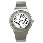 Black And White Swirl Background Stainless Steel Watch