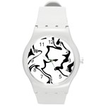 Black And White Swirl Background Round Plastic Sport Watch (M)