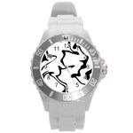 Black And White Swirl Background Round Plastic Sport Watch (L)