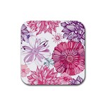 Violet Floral Pattern Rubber Coaster (Square)