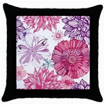 Violet Floral Pattern Throw Pillow Case (Black)