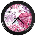 Violet Floral Pattern Wall Clock (Black)