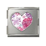 Violet Floral Pattern Mega Link Heart Italian Charm (18mm)