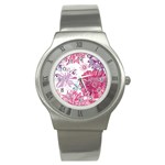 Violet Floral Pattern Stainless Steel Watch