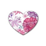 Violet Floral Pattern Rubber Coaster (Heart)