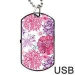 Violet Floral Pattern Dog Tag USB Flash (One Side)