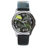 Leaves Floral Pattern Nature Round Metal Watch