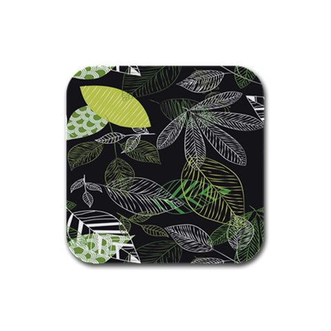 Leaves Floral Pattern Nature Rubber Square Coaster (4 pack) from UrbanLoad.com Front