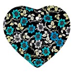 Blue Flower Floral Flora Naure Pattern Ornament (Heart)