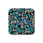 Blue Flower Floral Flora Naure Pattern Rubber Coaster (Square)